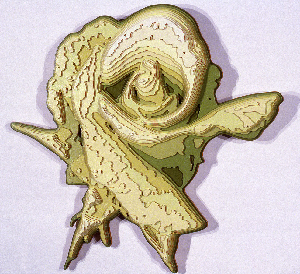 <br/>Green Rose Blossom, 2008<br/>apx. 33" x 33<span>½</span>" x 3<span>½</span>"<br/>acrylic and glitter on foamboard and wood